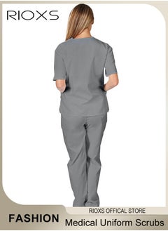 RIOXS Unisex Medical Uniform Scrubs Women And Men Scrubs Set Medical Scrubs Short Sleeve Top And Pants  - Image 2