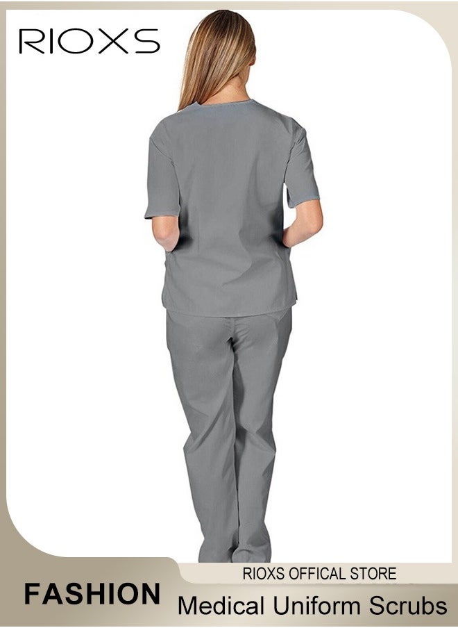 RIOXS Unisex Medical Uniform Scrubs Women And Men Scrubs Set Medical Scrubs Short Sleeve Top And Pants  - Image 2