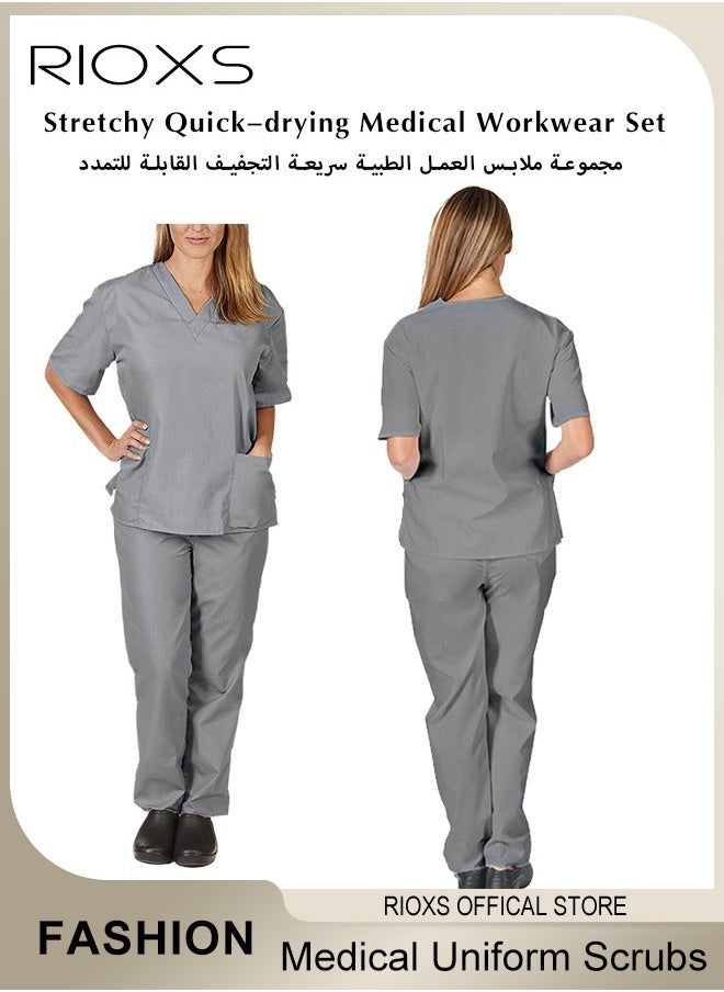 RIOXS Unisex Medical Uniform Scrubs Women And Men Scrubs Set Medical Scrubs Short Sleeve Top And Pants  - Image 1