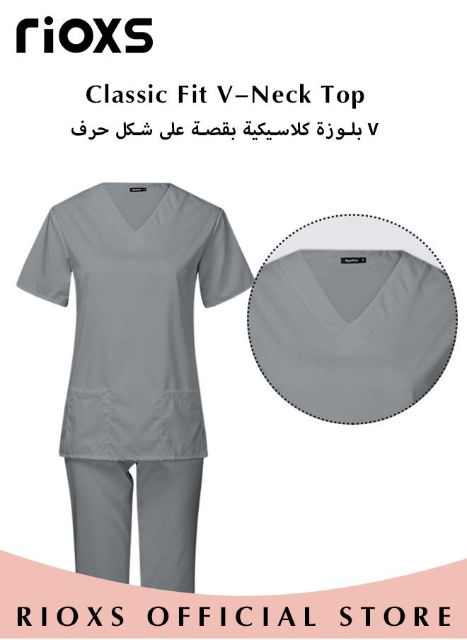 RIOXS Unisex Medical Uniform Scrubs Women And Men Scrubs Set Medical Scrubs Short Sleeve Top And Pants  - Image 3