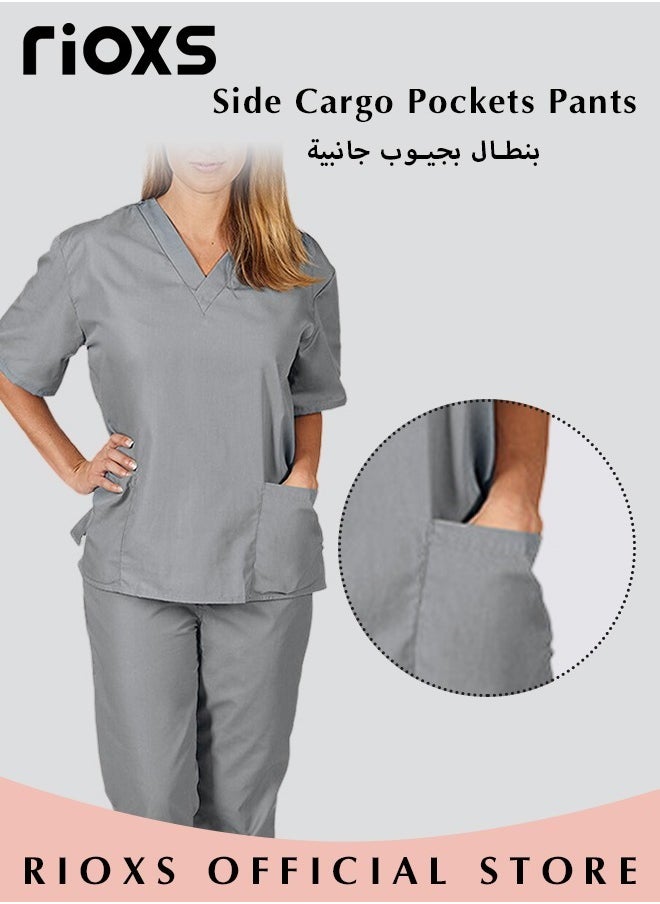 RIOXS Unisex Medical Uniform Scrubs Women And Men Scrubs Set Medical Scrubs Short Sleeve Top And Pants  - Image 4