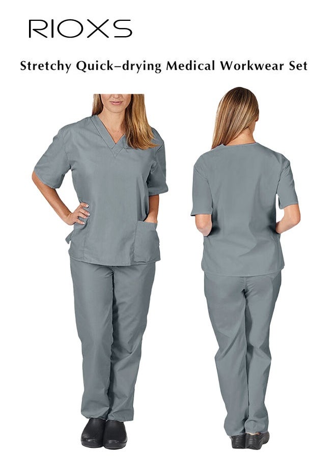 RIOXS Unisex Medical Uniform Scrubs Women And Men Scrubs Set Medical Scrubs Short Sleeve Top And Pants  - Image 1