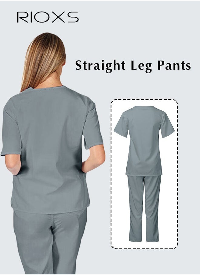 RIOXS Unisex Medical Uniform Scrubs Women And Men Scrubs Set Medical Scrubs Short Sleeve Top And Pants  - Image 2