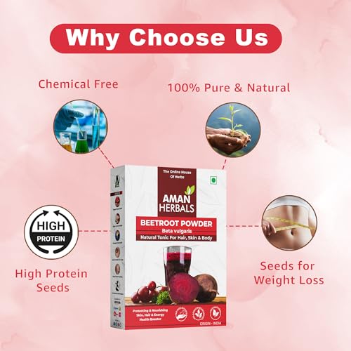 AMAN HERBALS Beetroot Powder, Natural Tonic for Hair, Skin & Body, 100% Pure, Origin - India (150GM) - Image 4