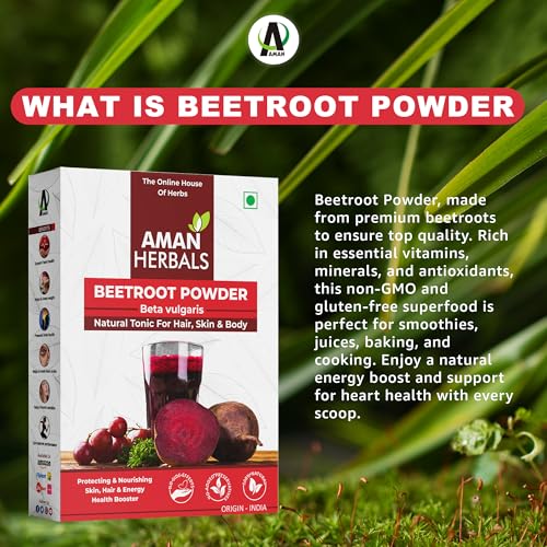 AMAN HERBALS Beetroot Powder, Natural Tonic for Hair, Skin & Body, 100% Pure, Origin - India (150GM) - Image 2