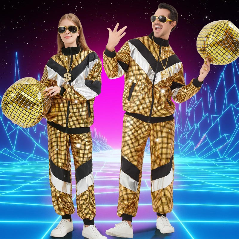 Ezuwail Disco Costume for Men Women â€“ 70s 80s 90s Outfits Retro Party Tracksuit, Couples Disco Costumes Halloween Outfit - Image 3