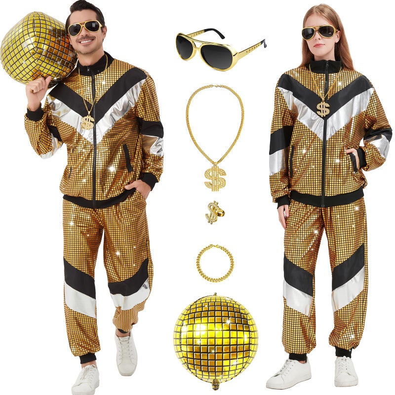 Ezuwail Disco Costume for Men Women â€“ 70s 80s 90s Outfits Retro Party Tracksuit, Couples Disco Costumes Halloween Outfit - Image 1