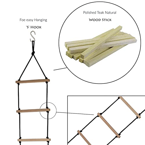 VIXERA Rope Ladder for Kids | Climbing Stairs for Kids | Wooden Ladder for Kids for Physical Activity | Indoor Outdoor Games for Kids (Balck) - Image 3