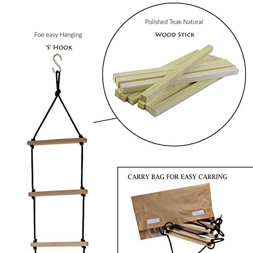 VIXERA Rope Ladder for Kids | Climbing Stairs for Kids | Wooden Ladder for Kids for Physical Activity | Indoor Outdoor Games for Kids (Balck) - Image 4
