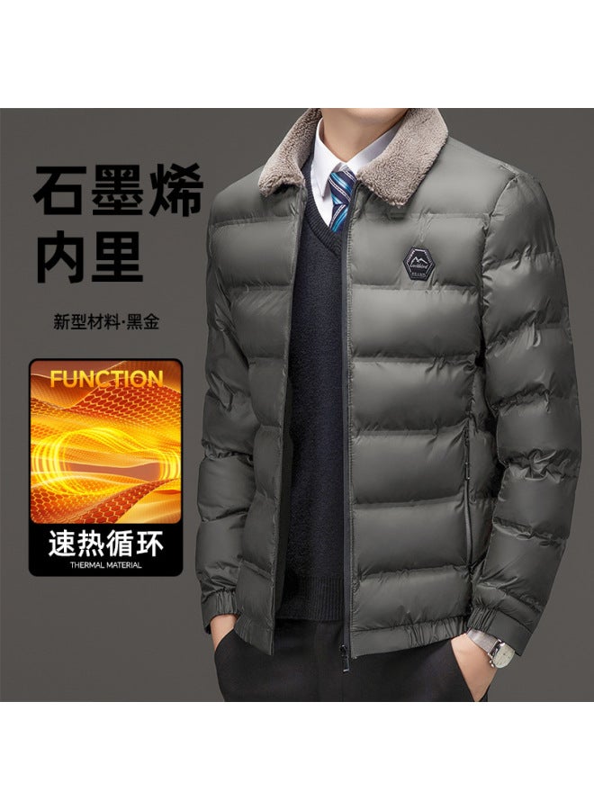 Graphene Fleece-lined Thickeneded Cotton Outwear Men's Winter Business Casual Lapel Fur Collar Jacket Warm Cotton Business Wear