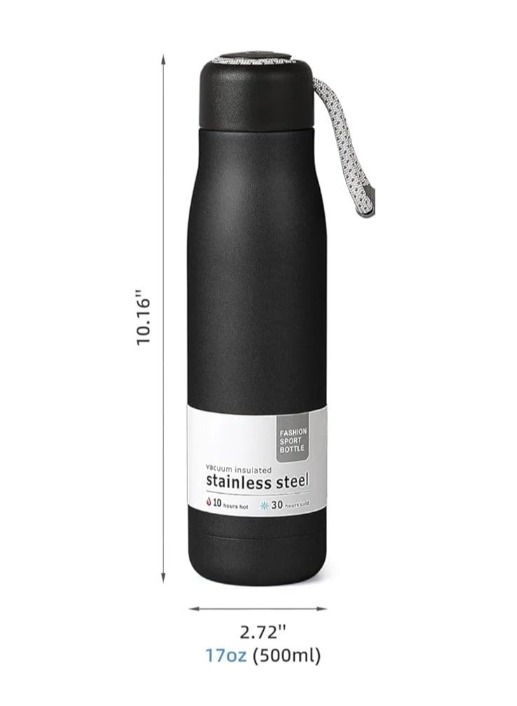 Vacuum Insulated Gym Water Bottle 550 ml, Stain-less  Steel 304 Leakproof Double-Walled, BPA Free, Wide Mouth Sports Bottle with Handle