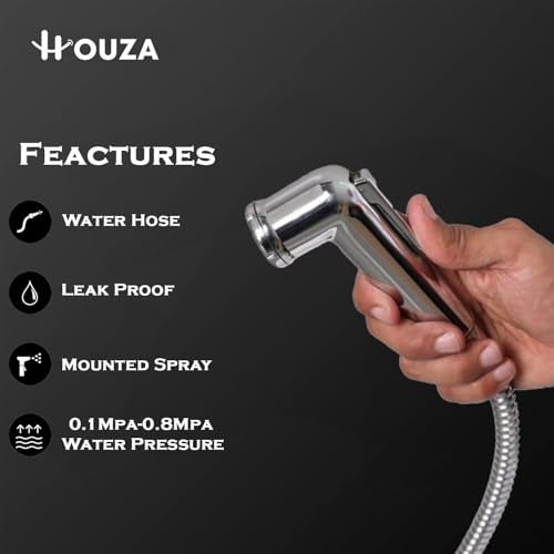 HOUZA Complete Jet Spray Kit for Toilet Use – 1Meter Flexible Hose, Wall Hook & Quick DIY Installation, Durable, Everyday Hygiene Solution & No-Leak Design - Image 4