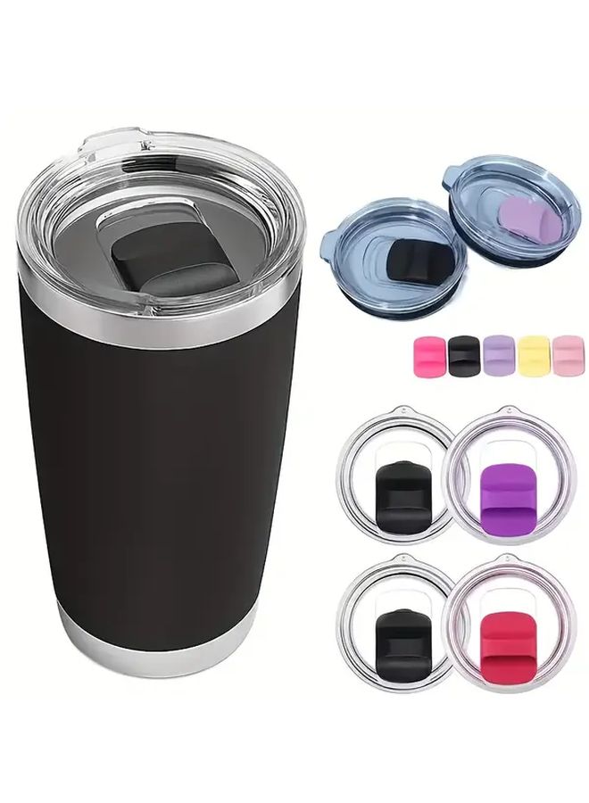 White Coffee Cup Lid 20oz With Anti Spill Button Cover Transparent Window Dustproof Leak Proof Travel Thermos Outdoor Office - Image 2