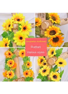 Generic 2-Pieces Artificial flower sunflower rattan vine wall decoration plant yelllow  - Image 3
