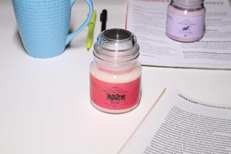 VE VITAL ESSENCE Rose Scented Chunks Jar Candle 48 Hours 100 Soy Wax SmokeFree Handcrafted NonToxic EcoFriendly Rose 80gm Wax  - Image 1
