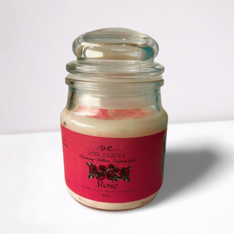 VE VITAL ESSENCE Rose Scented Chunks Jar Candle 48 Hours 100 Soy Wax SmokeFree Handcrafted NonToxic EcoFriendly Rose 80gm Wax  - Image 3