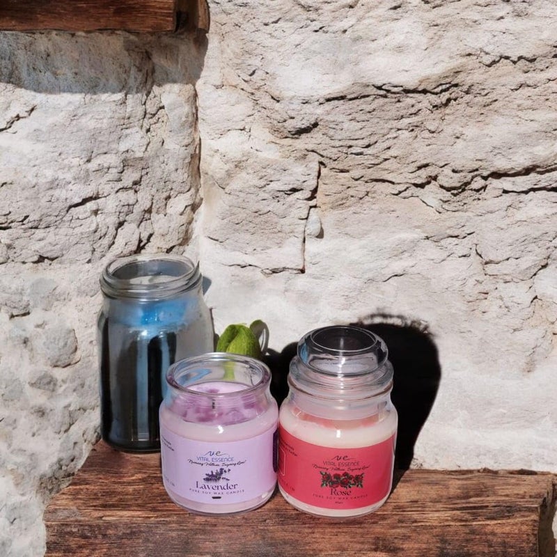 VE VITAL ESSENCE Rose Scented Chunks Jar Candle 48 Hours 100 Soy Wax SmokeFree Handcrafted NonToxic EcoFriendly Rose 80gm Wax  - Image 2