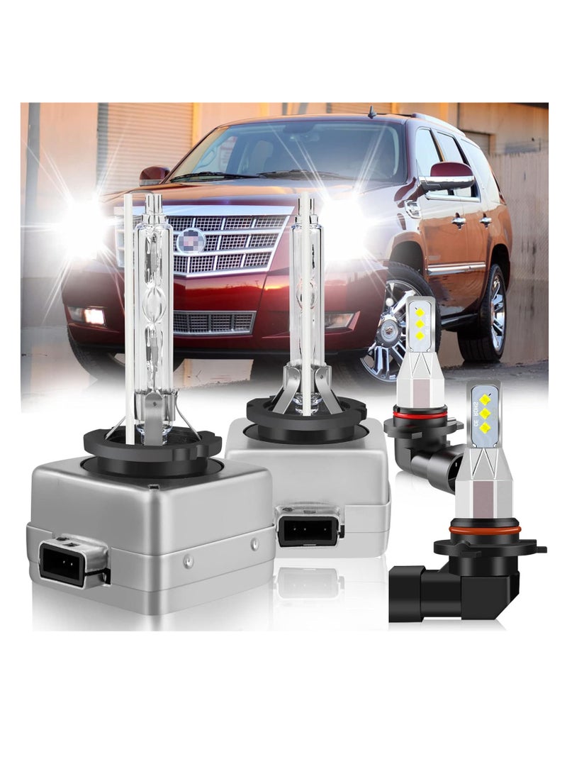 KASTWAVE 4Pcs Car LED Bulbs Combo, Fit For Cadillac Escalade 2007-2014 LED Bulbs, D1S Hid Bulb High Low Beam+9145/H10 LED Fog Light Bulbs, D1S Hid Headlights 6500K 36000LM, D1S 9145 Light Bulbs - Image 1