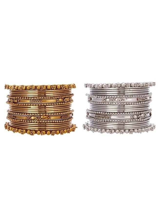 ZENEME Store Gold&Silver Toned Classic Intricate Textured Bangles Jewellery Set with Girls and Women(X3JP) - Image 1