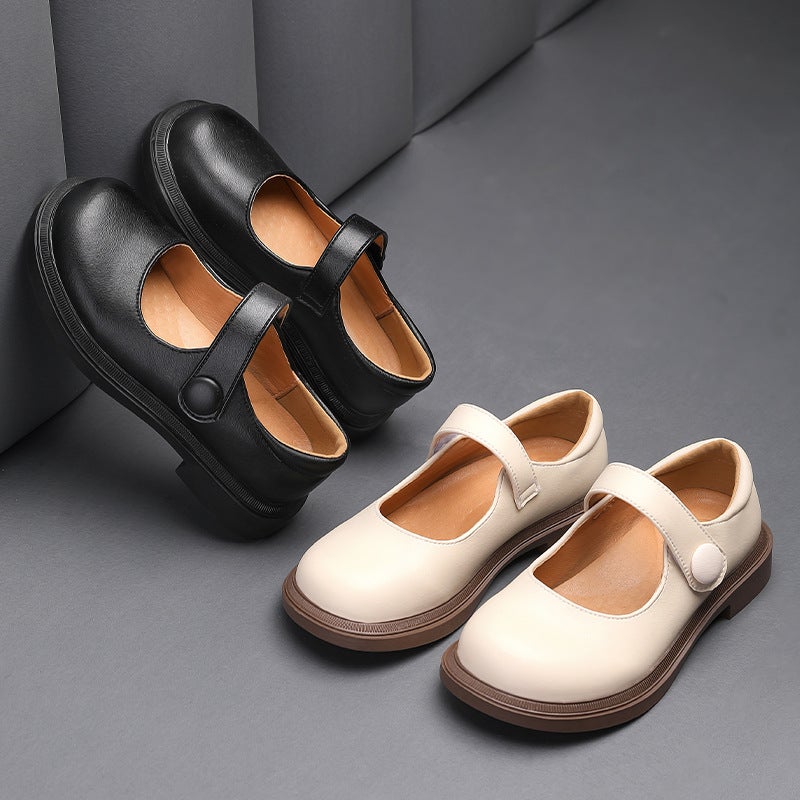 One-Line Buckle Soft-Soled Retro Kidsren'S Small Leather Shoes 2025 Spring And Autum New Girls' Crocodile Pattern Mary Jane Shoes - Image 2