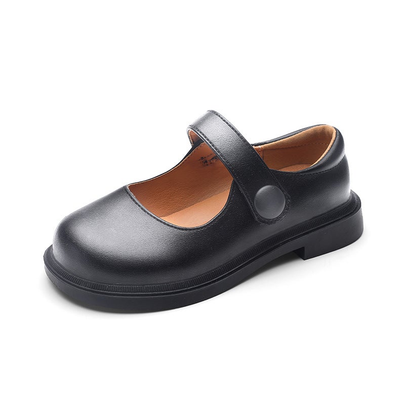 One-Line Buckle Soft-Soled Retro Kidsren'S Small Leather Shoes 2025 Spring And Autum New Girls' Crocodile Pattern Mary Jane Shoes - Image 1