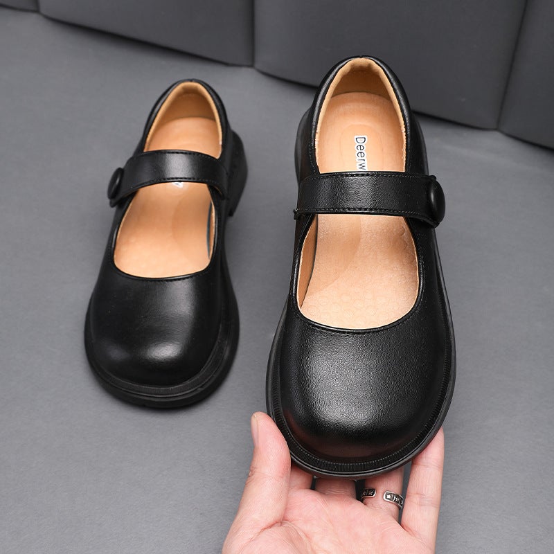 One-Line Buckle Soft-Soled Retro Kidsren'S Small Leather Shoes 2025 Spring And Autum New Girls' Crocodile Pattern Mary Jane Shoes - Image 3