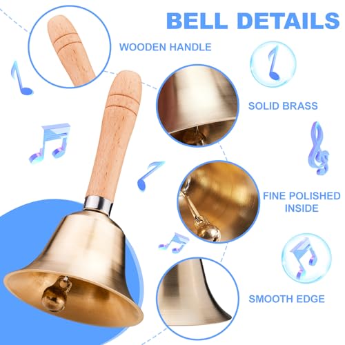 TIPTAP Loud Solid Brass Handbell, 3.15IN Hand Call Bell with Wooden Handle, Ringing Bells for Wedding, Animal Training,Dinner, Meditation, Musical Teaching, Service and More - Image 3