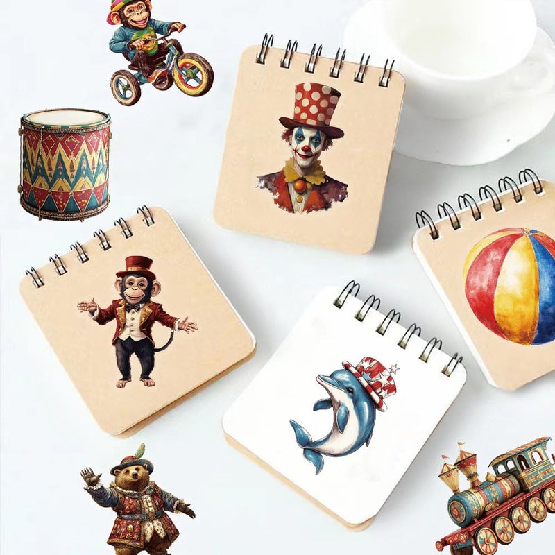 YOKSAS 50 Pcs Vintage Circus Scrapbook Stickers â€“ Clear Waterproof Clown, Animal, Tent, Retro Carnival Circus Decals for Journaling, Crafts, Planners, Cards & Laptop Decorations - Image 5