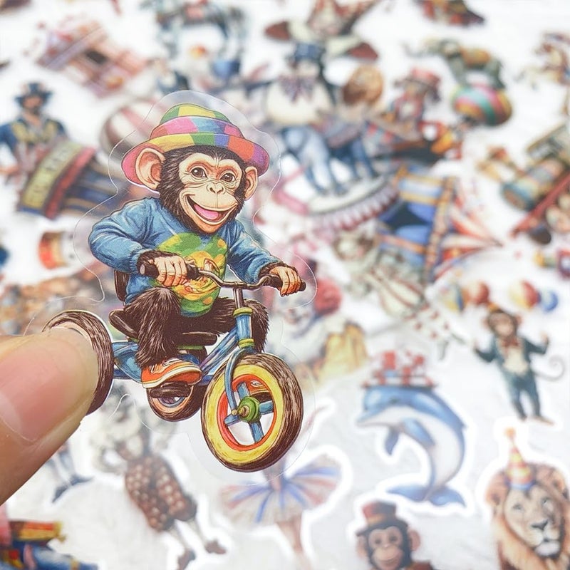 YOKSAS 50 Pcs Vintage Circus Scrapbook Stickers â€“ Clear Waterproof Clown, Animal, Tent, Retro Carnival Circus Decals for Journaling, Crafts, Planners, Cards & Laptop Decorations - Image 3