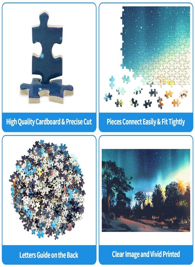 CHengQiSM 1000 Piece Micro Jigsaw Puzzle - Northern Lights Forest Scene Puzzles, Letters on Back, Small Piece Impossible Hard Puzzle for Adults & Teens, 1000 Piece Mini Puzzles for Adults, 14.97 x 10.24 inches - Image 2