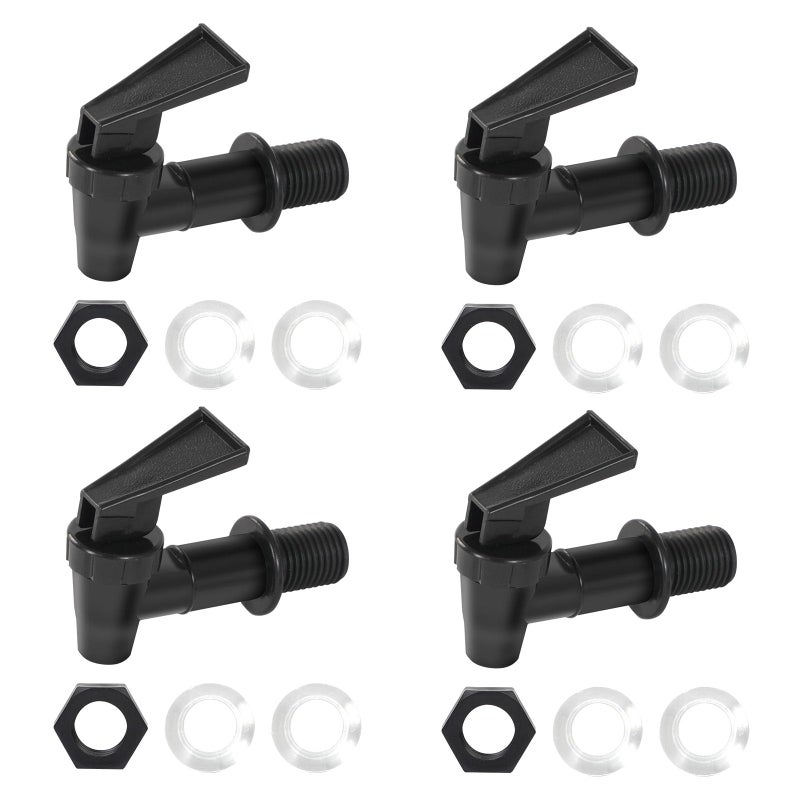 Fnysmkv 4 PCS Replacement Cooler Faucet Spigot, Leakproof Plastic Tap Set for Beverage Dispensers, Water Coolers & Jug, Black Multi-Use Water Spigot - Image 1