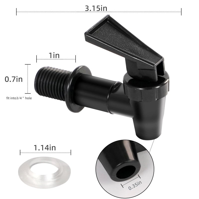 Fnysmkv 4 PCS Replacement Cooler Faucet Spigot, Leakproof Plastic Tap Set for Beverage Dispensers, Water Coolers & Jug, Black Multi-Use Water Spigot - Image 2