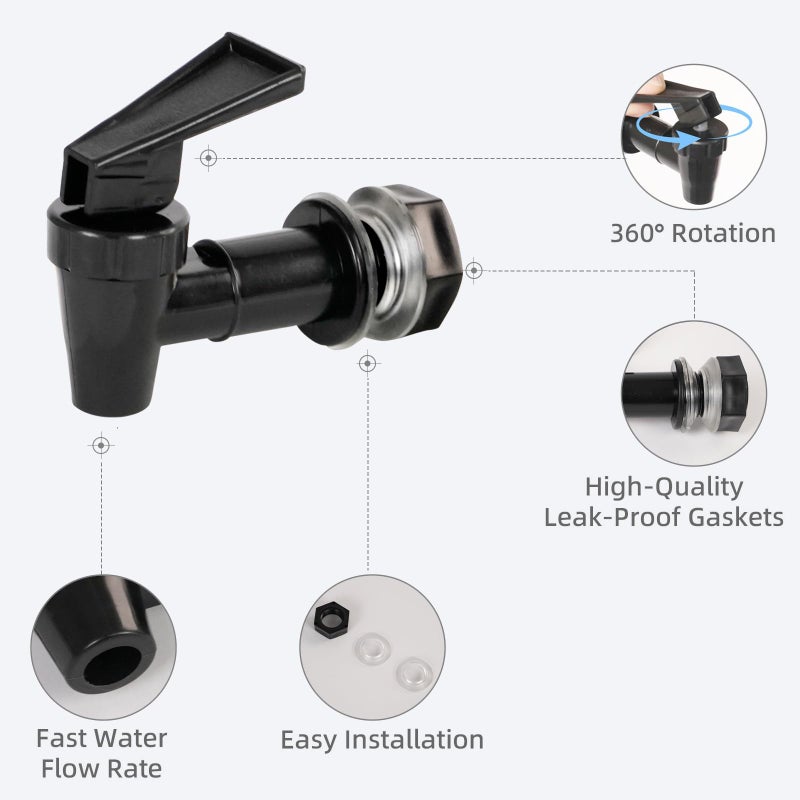 Fnysmkv 4 PCS Replacement Cooler Faucet Spigot, Leakproof Plastic Tap Set for Beverage Dispensers, Water Coolers & Jug, Black Multi-Use Water Spigot - Image 4