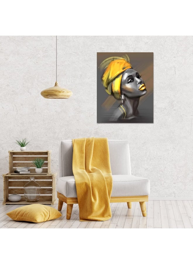 LB Lb African American Women Canvas Wall Art Black Woman Yellow Hair Beauty Abstract Painting Canvas Prints Living Room Bedroom Bathroom Framed Home Decoration Ready To Hang 12X16 Inch  - Image 4