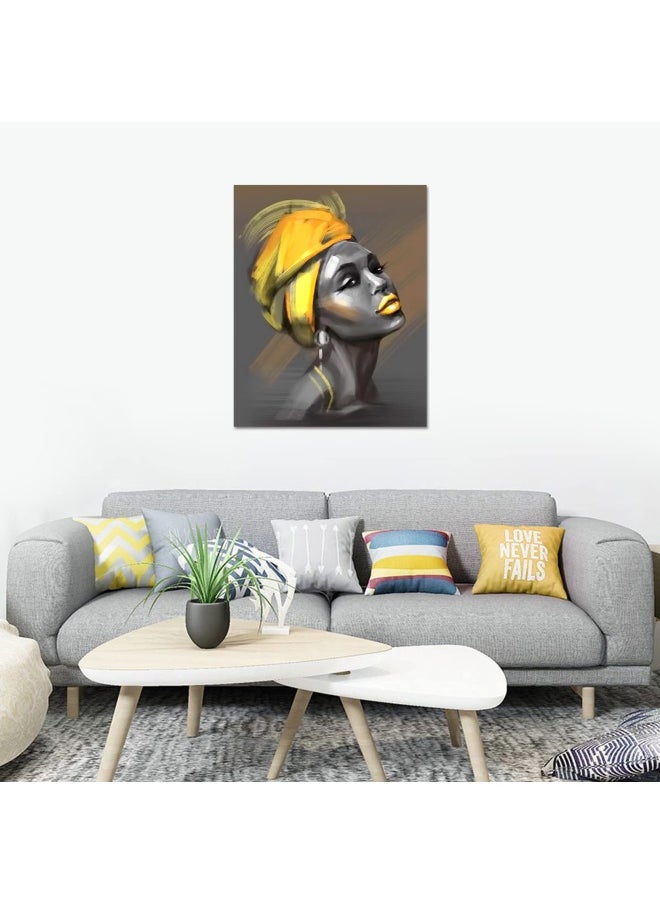 LB Lb African American Women Canvas Wall Art Black Woman Yellow Hair Beauty Abstract Painting Canvas Prints Living Room Bedroom Bathroom Framed Home Decoration Ready To Hang 12X16 Inch  - Image 3