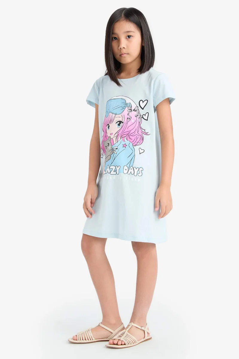 ديفاكتو Girl Anime Printed Short Sleeve Dress