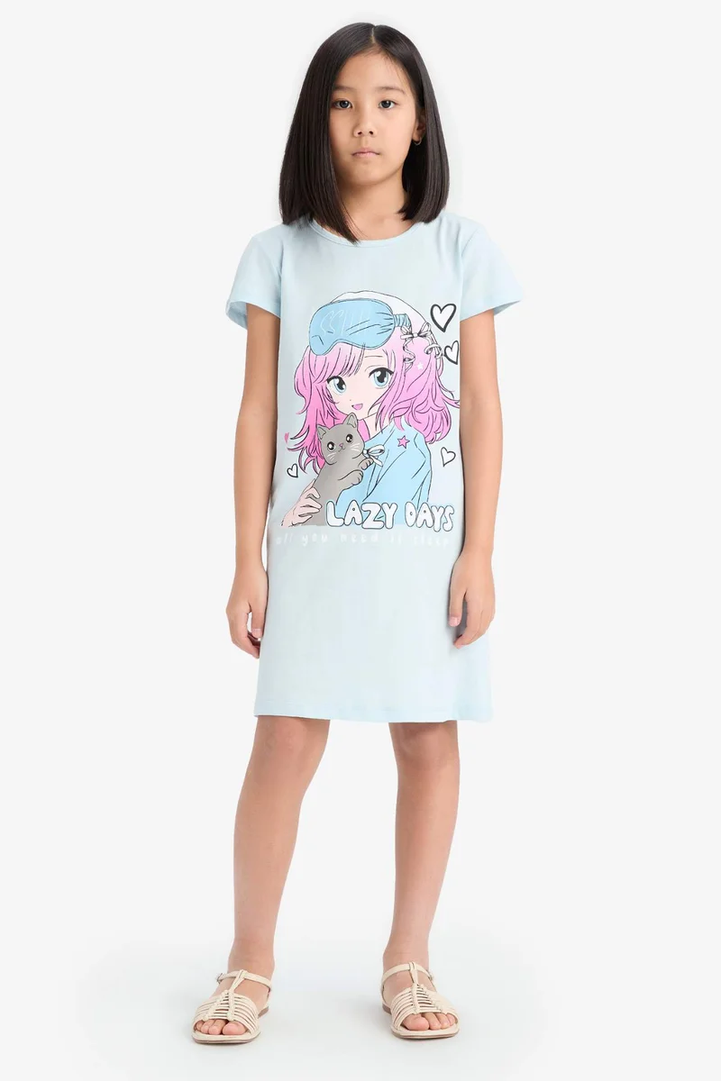 ديفاكتو Girl Anime Printed Short Sleeve Dress