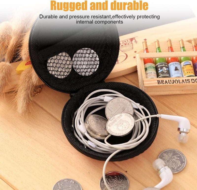 Cerlink 2Pcs Earphone Case Heaphone Pouch Cover Leather Carrying Case for Earphones, Headset, Pen Drives, SD Cards, All Mobile Accessories-Black - Image 2