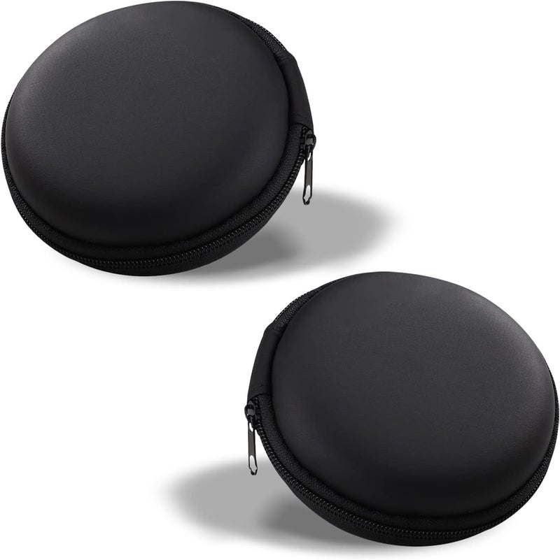 Cerlink 2Pcs Earphone Case Heaphone Pouch Cover Leather Carrying Case for Earphones, Headset, Pen Drives, SD Cards, All Mobile Accessories-Black - Image 1
