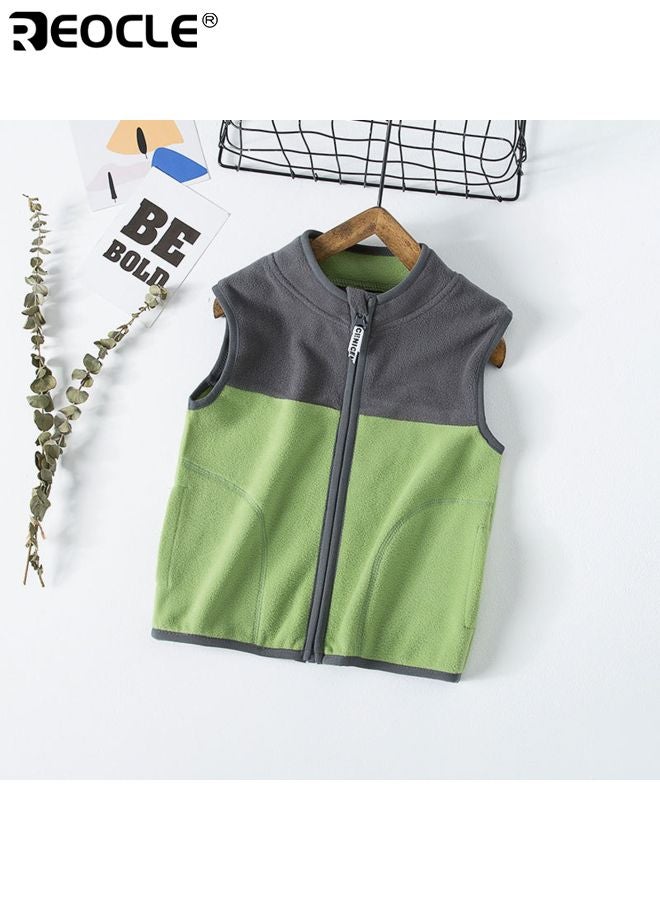 ريوكل صدرية شتوية للأطفال بتصميم متعدد الألوان وبطانة رقيقة من الفليس صدرية بدون أكمام بسحاب أمامي للأولاد والبنات في الطقس البارد - Image 1