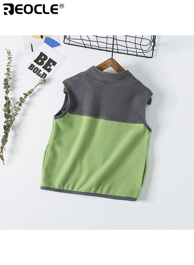 ريوكل صدرية شتوية للأطفال بتصميم متعدد الألوان وبطانة رقيقة من الفليس صدرية بدون أكمام بسحاب أمامي للأولاد والبنات في الطقس البارد - Image 2