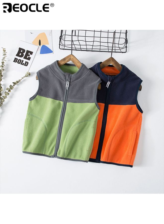 ريوكل صدرية شتوية للأطفال بتصميم متعدد الألوان وبطانة رقيقة من الفليس صدرية بدون أكمام بسحاب أمامي للأولاد والبنات في الطقس البارد - Image 3