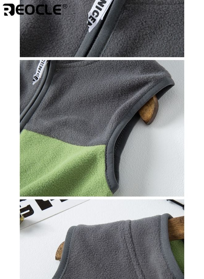 ريوكل صدرية شتوية للأطفال بتصميم متعدد الألوان وبطانة رقيقة من الفليس صدرية بدون أكمام بسحاب أمامي للأولاد والبنات في الطقس البارد - Image 4