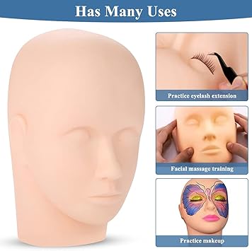 Ejoyous Training Head Mannequin Head Practice Makeup Dummy Model Heads Makeup Head Massage Training Practice Head Eyelash Extension Set Grafting False Eyelashes Tweezers Cleaning Rod Glue  - Image 3