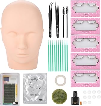 Ejoyous Training Head Mannequin Head Practice Makeup Dummy Model Heads Makeup Head Massage Training Practice Head Eyelash Extension Set Grafting False Eyelashes Tweezers Cleaning Rod Glue  - Image 1