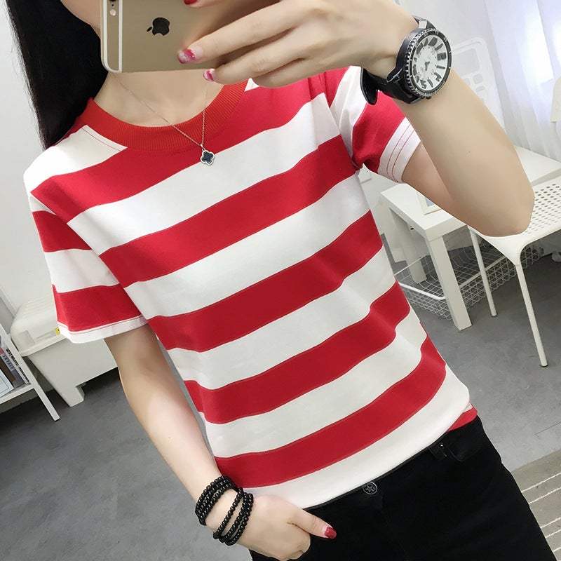 2024 New Summer Style Plus Fat Large Size Loose Short-Sleeved T-Shirt Women's Fat mm T-Shirt Stripesd Top Douyin Quality - Image 3