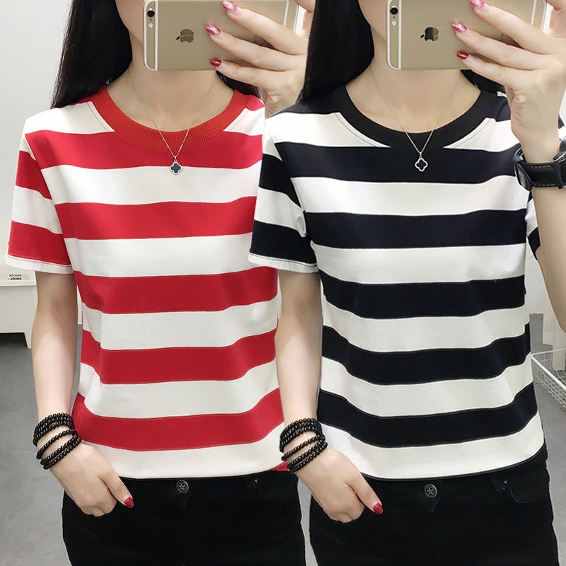 2024 New Summer Style Plus Fat Large Size Loose Short-Sleeved T-Shirt Women's Fat mm T-Shirt Stripesd Top Douyin Quality - Image 2
