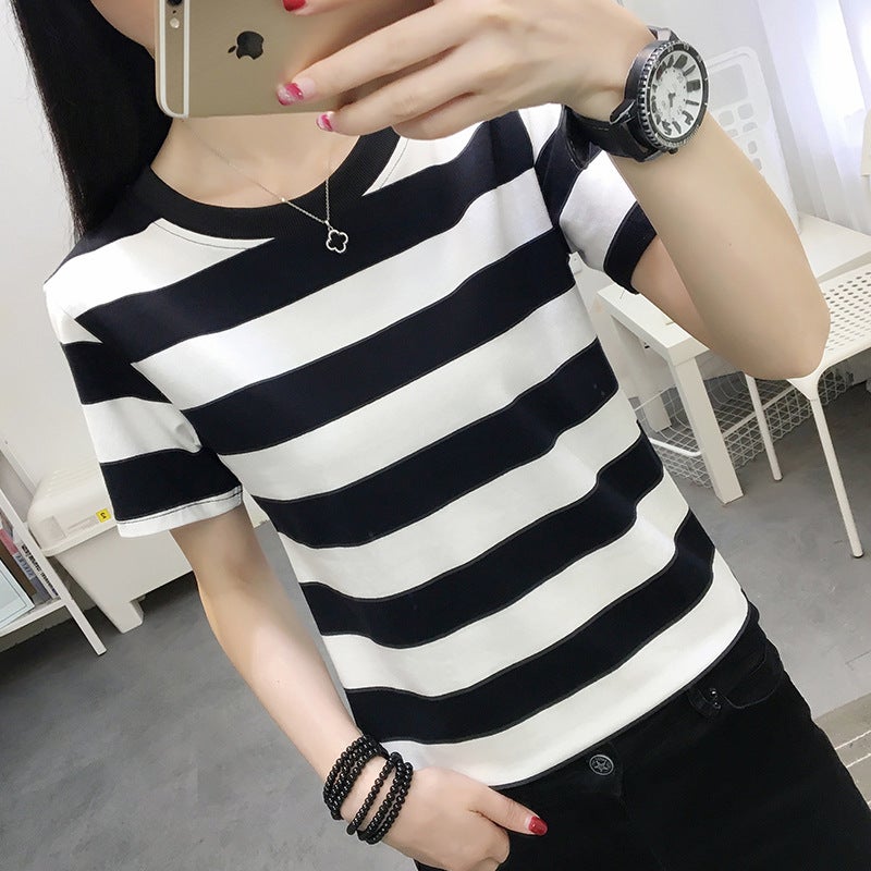2024 New Summer Style Plus Fat Large Size Loose Short-Sleeved T-Shirt Women's Fat mm T-Shirt Stripesd Top Douyin Quality - Image 4