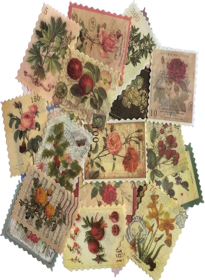 Cotrida 60pcs Vintage Postage Stamp Stickers, Aesthetic Botanical Deco Paper Sticker for Scrapbooking, Journaling Supplies, Planners, Kid DIY Art Crafts, Bullet Journal Ephemera - Image 1