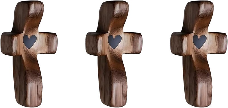 Yookin Wooden Cross Fidget Wood Prayer Pocket Cross My Heart Encouragement Gift for Children and Adults(Black 3pcs) - Image 1
